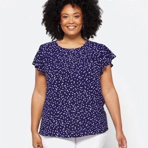 Papermoon 2X Navy and White Polka Dot Blouse